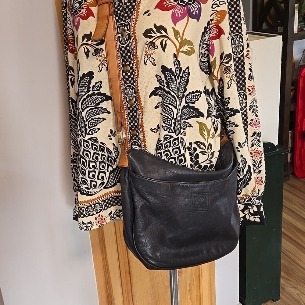 Vintage Leather Hobo Slouchy Crossbody Bag Navy With Compartments